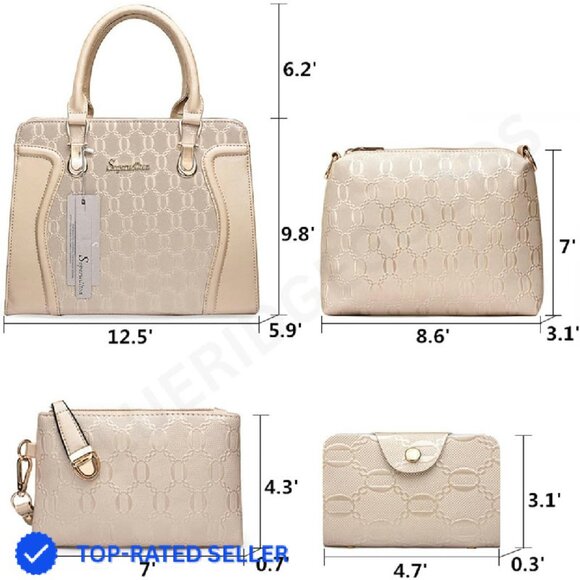 Womens Stylish Tote Shoulder Bag Satchel Purse Set 4pcs Elegant Chic - Picture 3 of 4